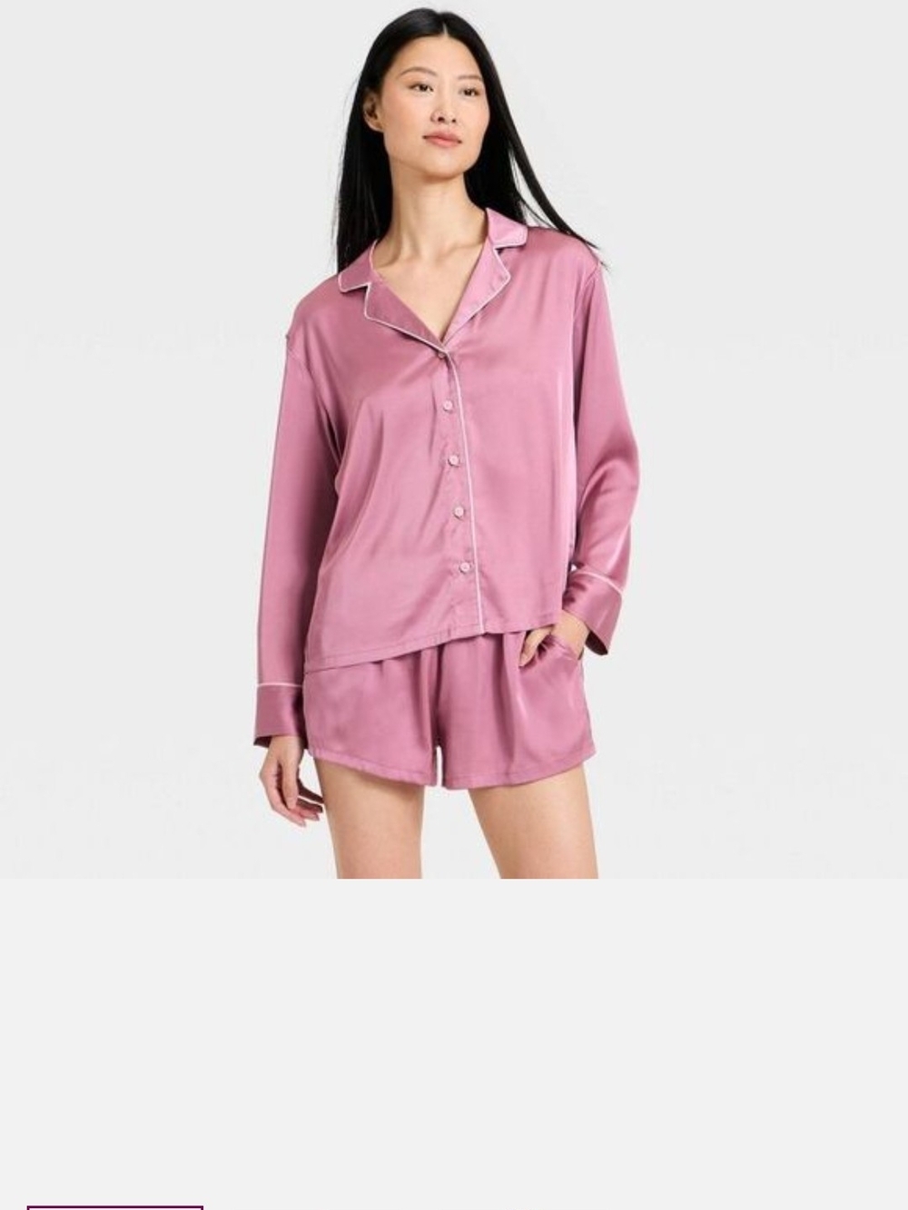 Silky Button-Front Pajama Set - Dusty Rose